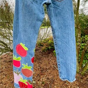 Levi's Blue Straight Leg Jeans with Tomato Patches